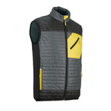Front view of the Hikox Hiking Outdoor Extreme Vest featuring a black coil zipper with thumb puller, curved chest zipper, and two lower side pockets with yellow coil zippers.
