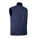 Front view of the Thorvo Softshell Black Waistcoat featuring waterproof zippers, Lycra piping on armholes, and a polar fleece lining.