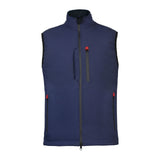 Front view of the Thorvo Softshell Black Waistcoat featuring waterproof zippers, Lycra piping on armholes, and a polar fleece lining.