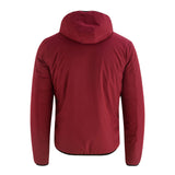 Back view of the Flip Warm Jacket with a single large back panel and a fixed hood that sits in a balanced position when open.