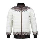 Front view of the Wakanda Textile Jacket for Men featuring a polyester bubble printed shell, brown acrylic ribbed cuffs, and hem.