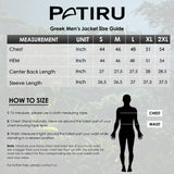 Size chart for the Greek Outdoor Textile Upper Jacket, with measurements for sizes S to 2XL.