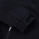 Close-up of the #5 black coil zipper with auto-lock puller used for the front closure of the Greek Outdoor Textile Upper Jacket, ensuring secure fastening.
