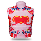 Back view of the Ladies Let’s Have Fun Cropped Waistcoat, showcasing a clean, single-panel pink design with horizontal seams for structure.