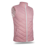 Front view of the Pink Packable Textile Puffer for Women, featuring a water-resistant nylon bubble material in pink and a white Vislon zipper with DA puller.