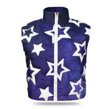 Front view of the Ladies Starlight Textile Cropped Vest, showcasing the star prints on the front, water-resistant polyester outer material, and sleek design.