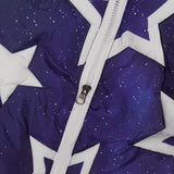 Close-up of the main zipper, featuring a No. 5 white Vislon zipper with a shiny silver thumb puller used for the vest's front closure.